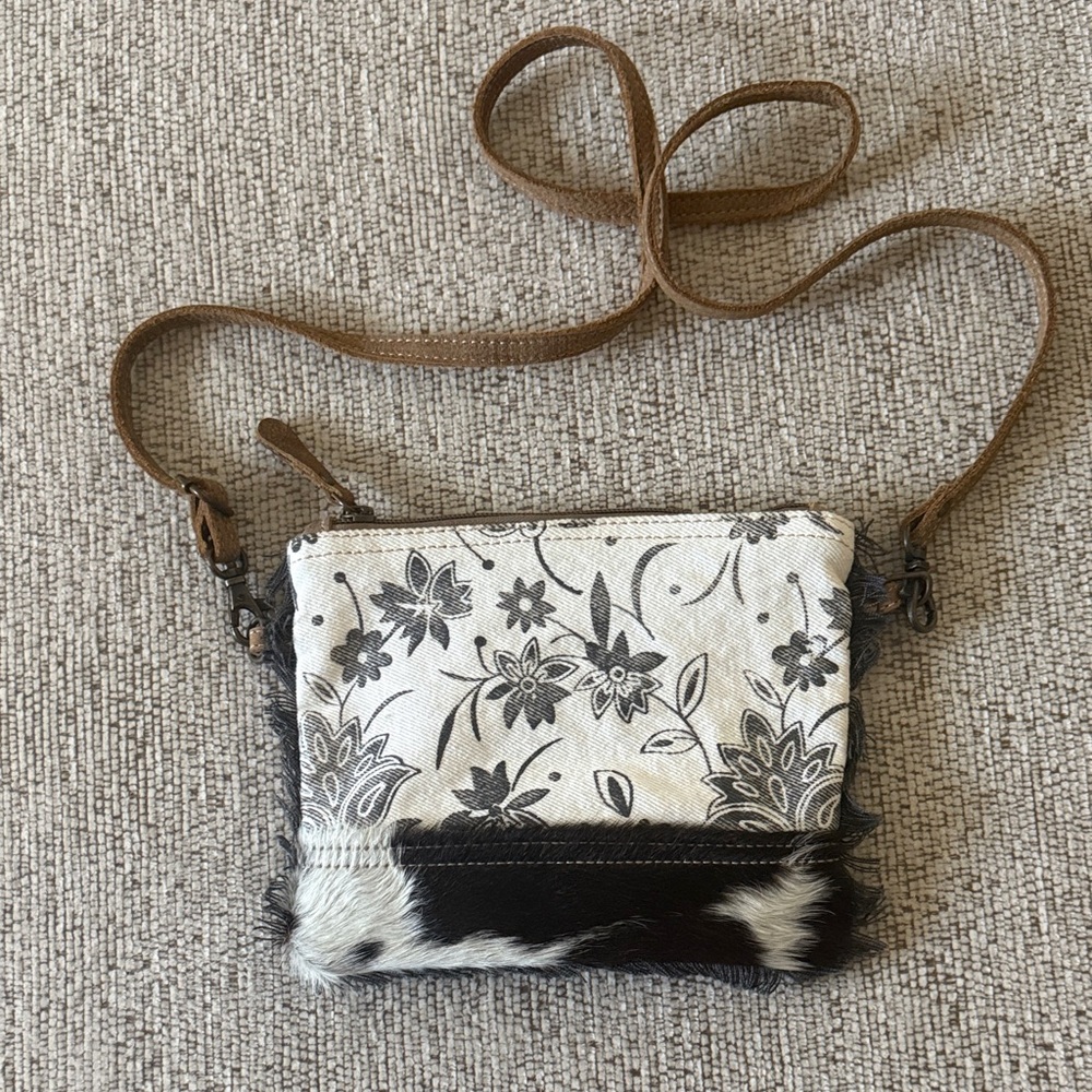 Myra Bag, Floral Patterned Crossbody Bag with Brown Strap